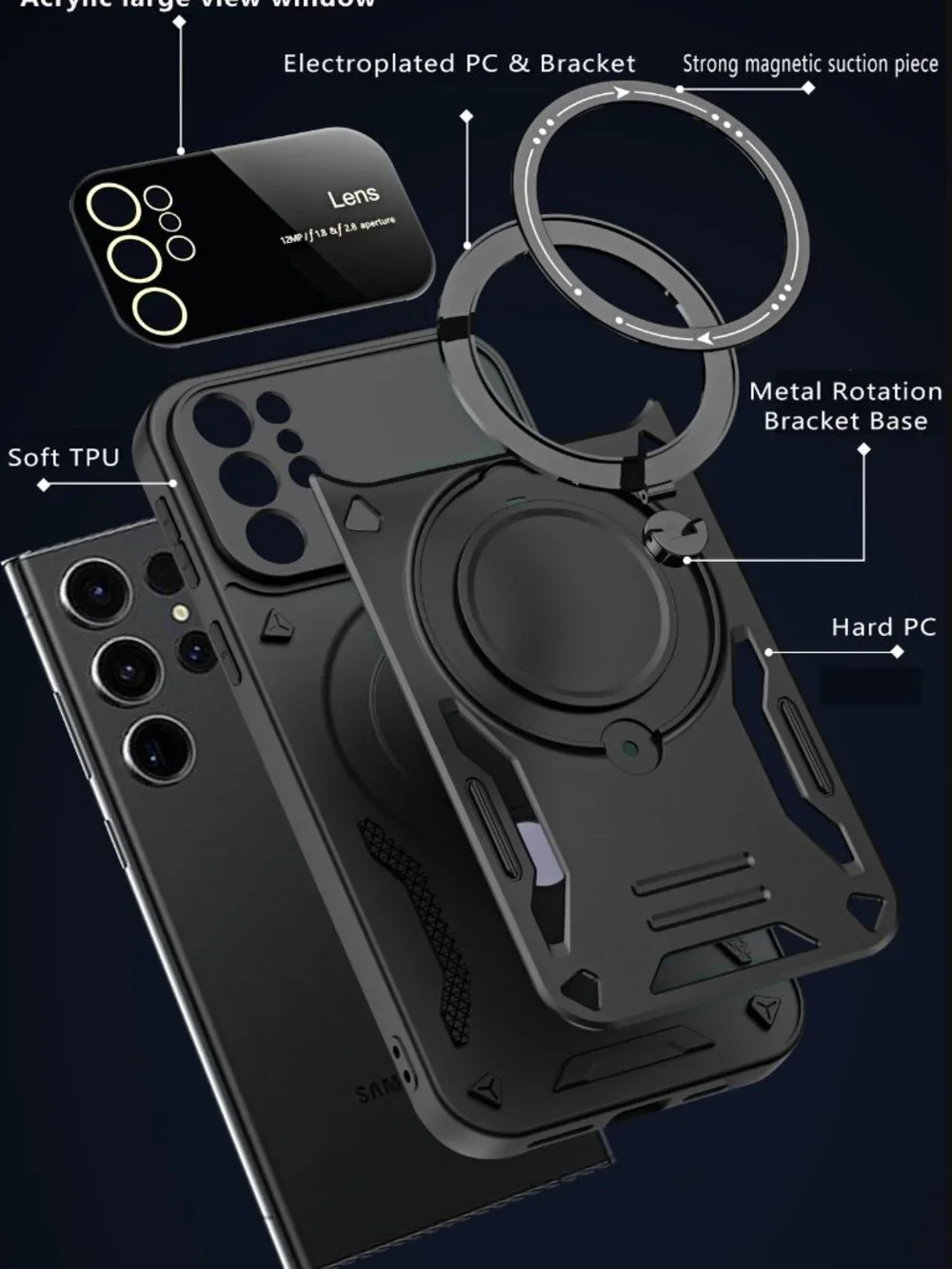 Samsung S25 Ultra Magnetic Ring Case w/ Kickstand Shockproof Hybrid